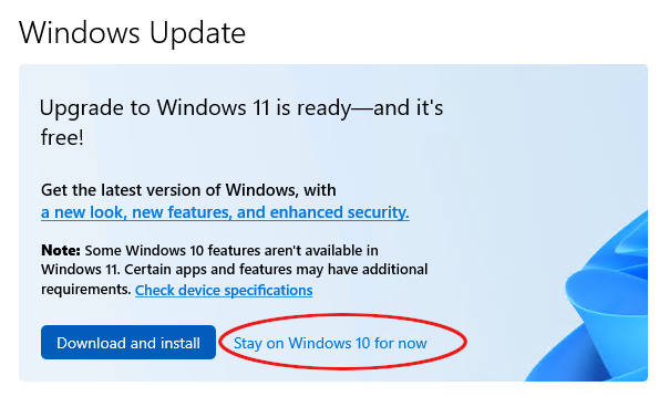 image of Stay On Windows 10 For Now